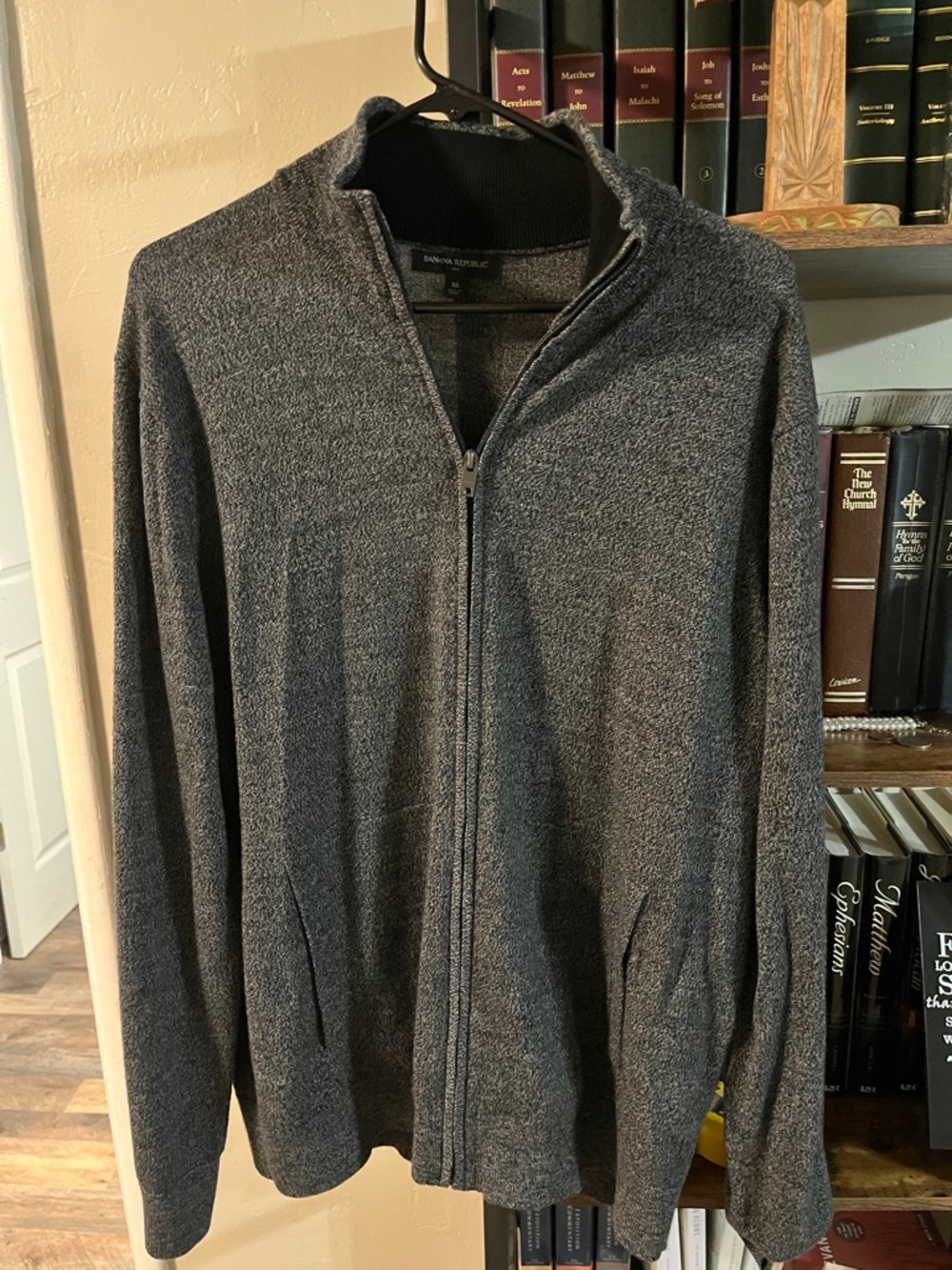 Banana Republic Men's Charcoal Zip-Up Knit Sweater
